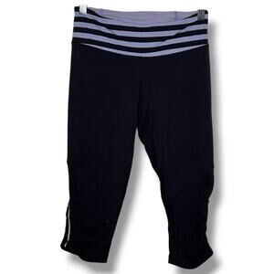 Lululemon Yoga Running Black Purple Ruched Capri Leggings Size 8